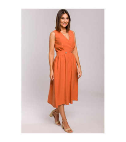 S224 Sukienka bez rękawów z rozkloszowanym dołem - pomarańczowa