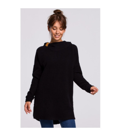 B176 Asymetryczna bluza z kapturem - czarna