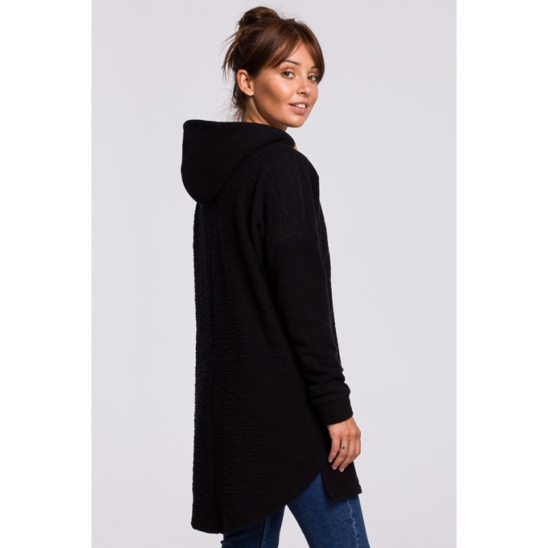 B176 Asymetryczna bluza z kapturem - czarna