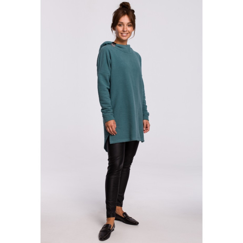 B176 Asymetryczna bluza z kapturem - turkusowa