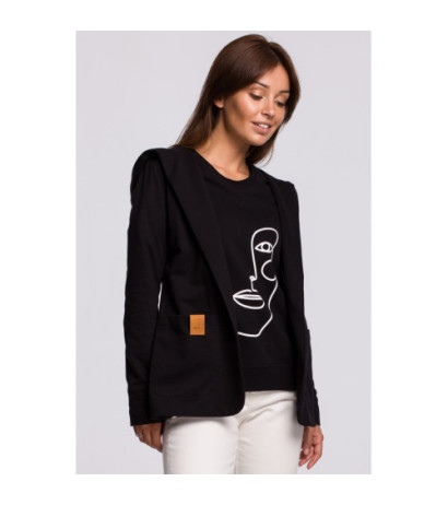 B180 Prosty niezapinany żakiet z kapturem - czarny