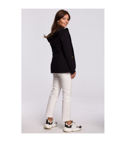 B180 Prosty niezapinany żakiet z kapturem - czarny