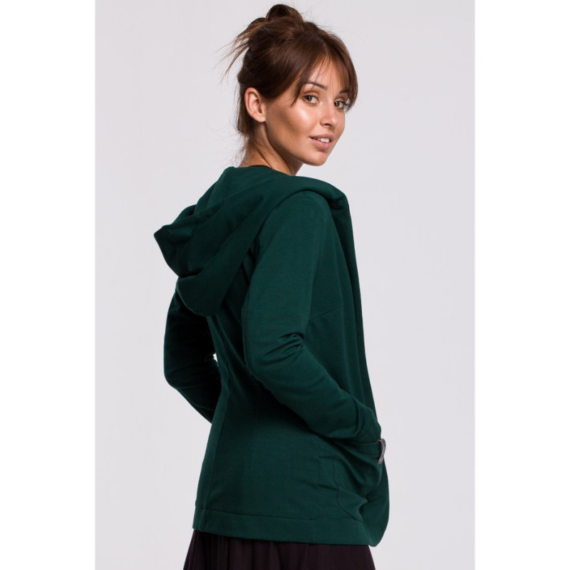 B180 Prosty niezapinany żakiet z kapturem - ciemnozielony