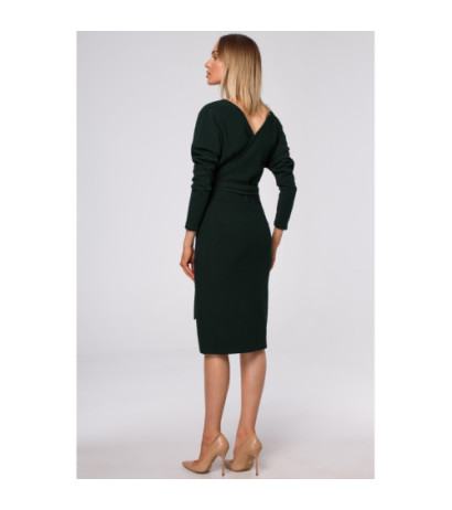 M523 Sukienka z kopertową górą i paskiem - zielona