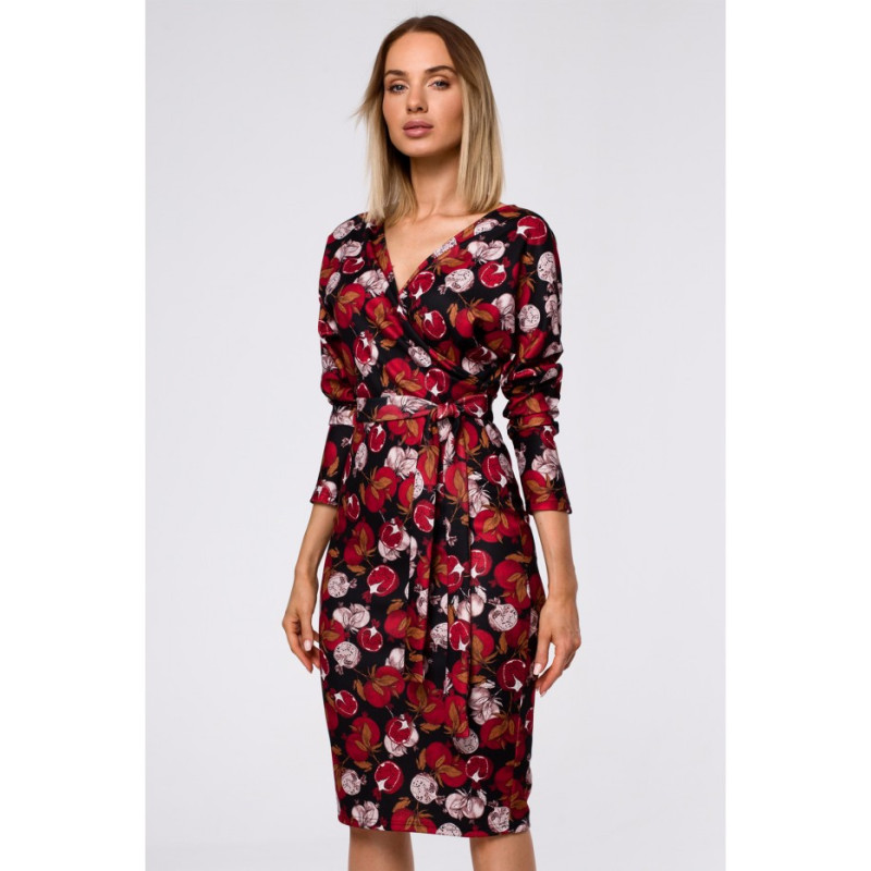 M524 Sukienka z kopertową górą i nadrukiem - model 1