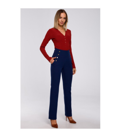 M530 Spodnie z wysokim stanem i ozdobnymi napami - granatowe