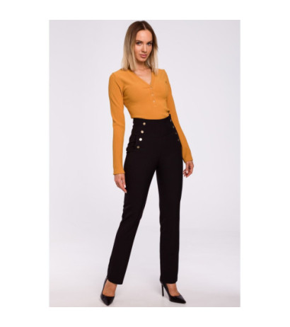 M530 Spodnie z wysokim stanem i ozdobnymi napami - czarne