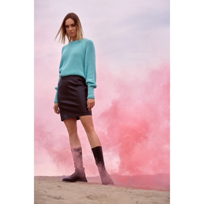 M537 Sweter prążek pod szyję - seledynowy