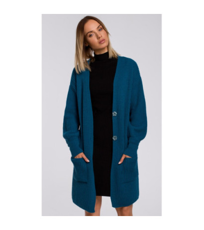 M538 Kardigan prążek z naszytymi kieszeniami - morski