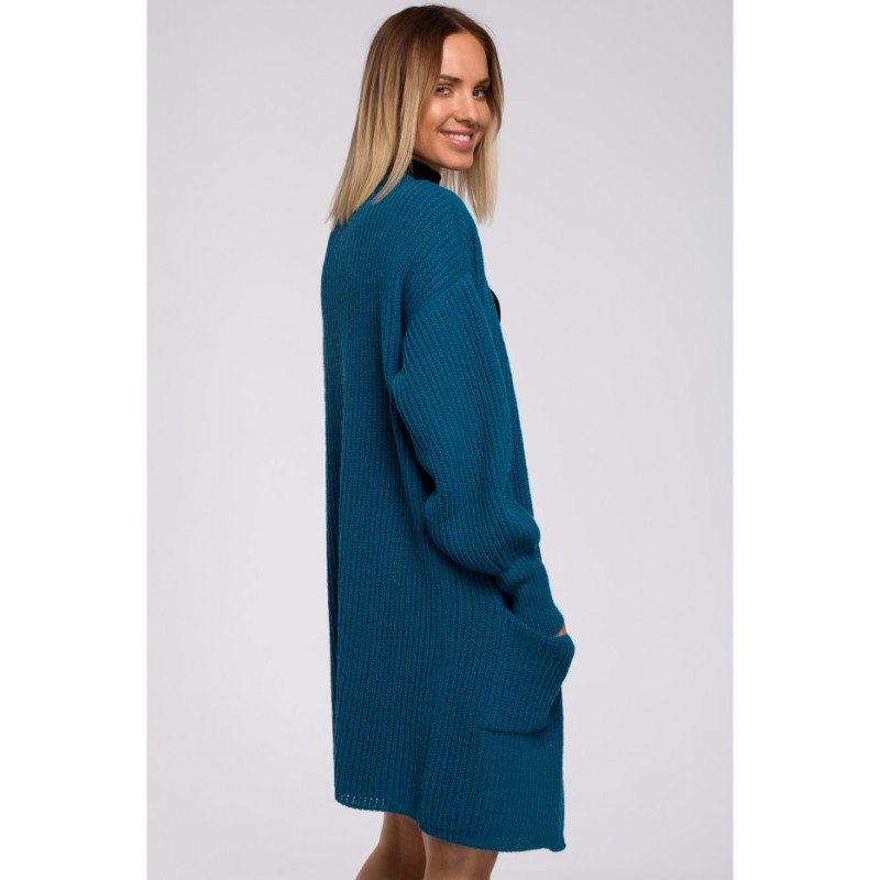 M538 Kardigan prążek z naszytymi kieszeniami - morski