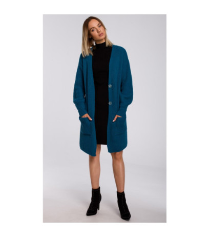 M538 Kardigan prążek z naszytymi kieszeniami - morski