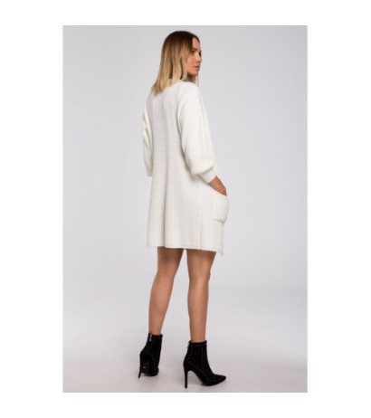 M538 Kardigan prążek z naszytymi kieszeniami - ecru