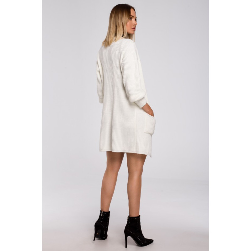 M538 Kardigan prążek z naszytymi kieszeniami - ecru