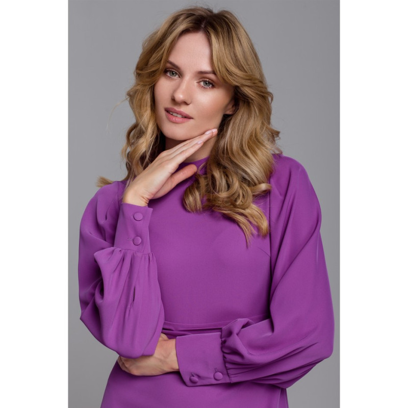 K078 Sukienka z marszczonym paskiem - lawendowa