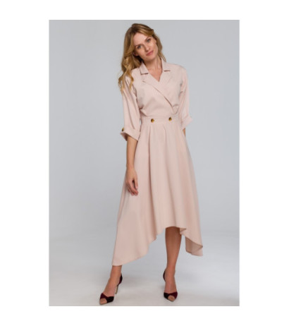 K086 Sukienka z asymetrycznym dołem - beżowa