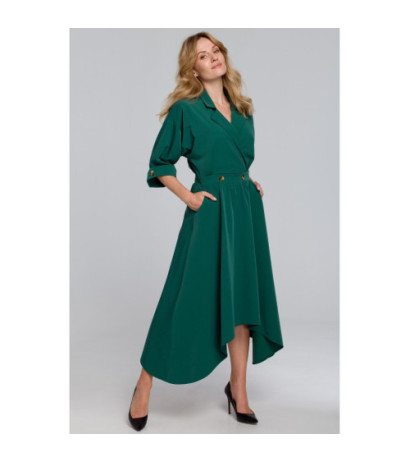 K086 Sukienka z asymetrycznym dołem - zielona