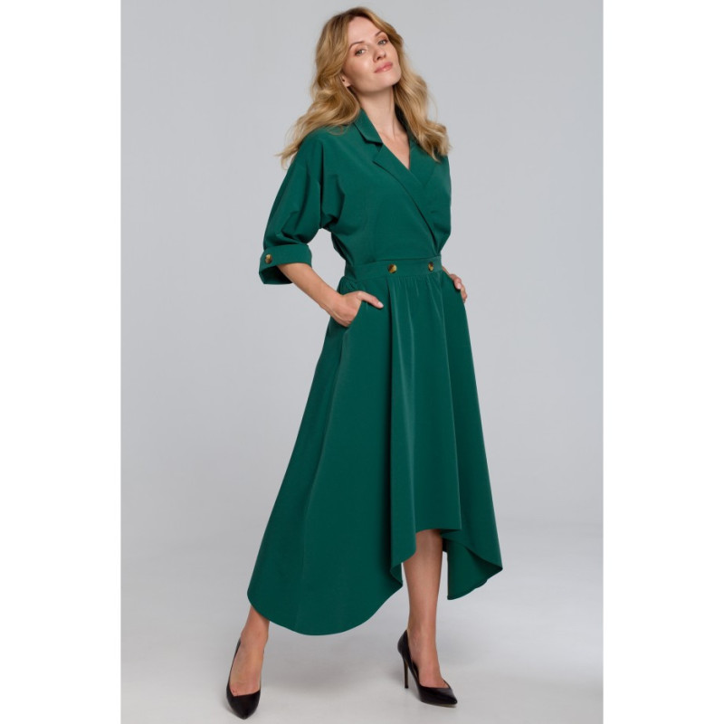 K086 Sukienka z asymetrycznym dołem - zielona