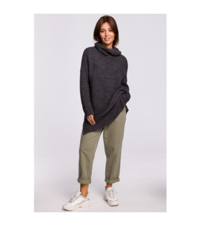 BK047 Sweter oversize z golfem - antracytowy