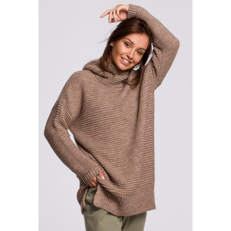 BK047 Sweter oversize z golfem - cappuccino