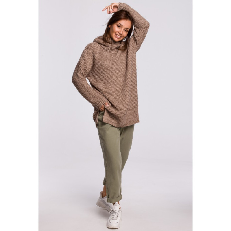 BK047 Sweter oversize z golfem - cappuccino