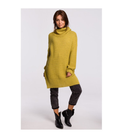 BK047 Sweter oversize z golfem - limonkowy