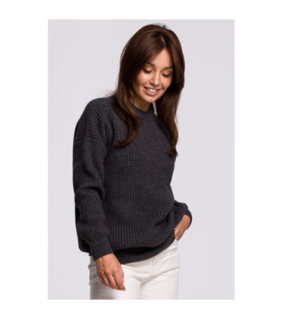 BK052 Długi sweter w prążek - grafitowy