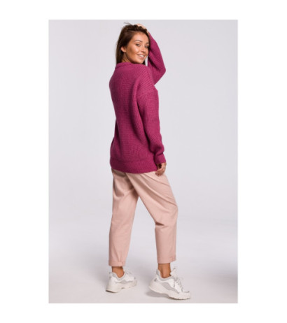 BK052 Długi sweter w prążek - wrzosowy