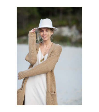 BK053 Długi kardigan z kieszeniami - kamelowy