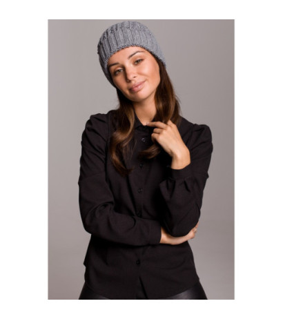 BK057 Czapka splot warkocz z wywinięciem - szara