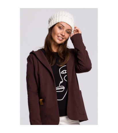 BK058 Czapka splot łańcuszek z wywinięciem - ecru