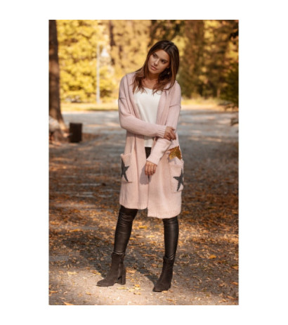 BK063 Kardigan z motywem gwiazdy - pudrowy