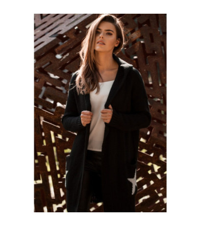 BK063 Kardigan z motywem gwiazdy - czarno-srebrny