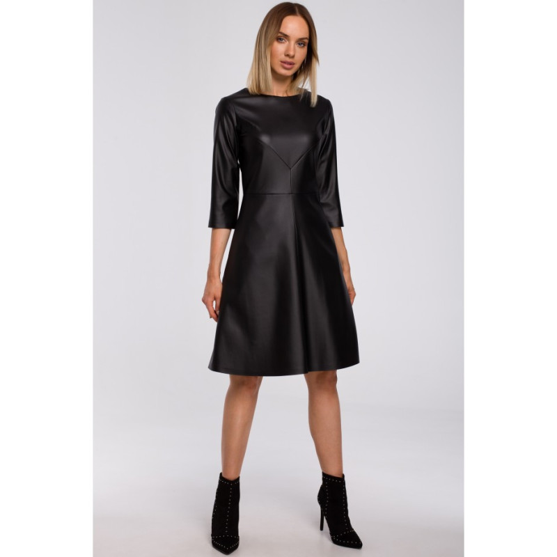 M541 Sukienka ze sztucznej skóry - czarna
