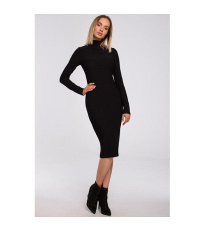 M542 Sukienka dopasowana z półgolfem - czarna