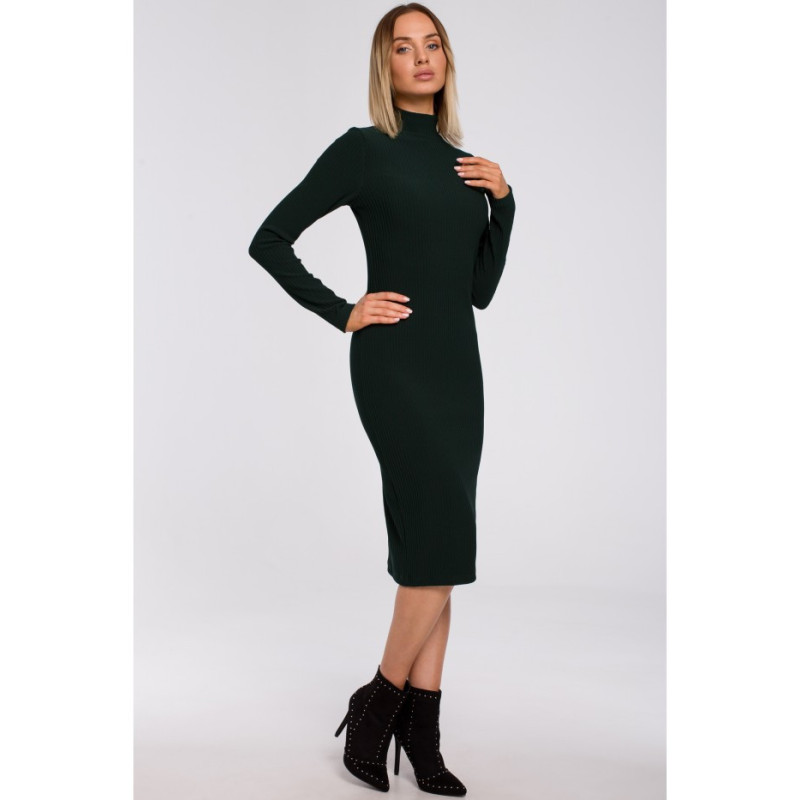 M542 Sukienka dopasowana z półgolfem - zielona