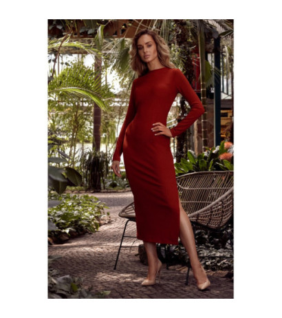 M544 Sukienka maxi z rozcięciem na nogę - ceglasta