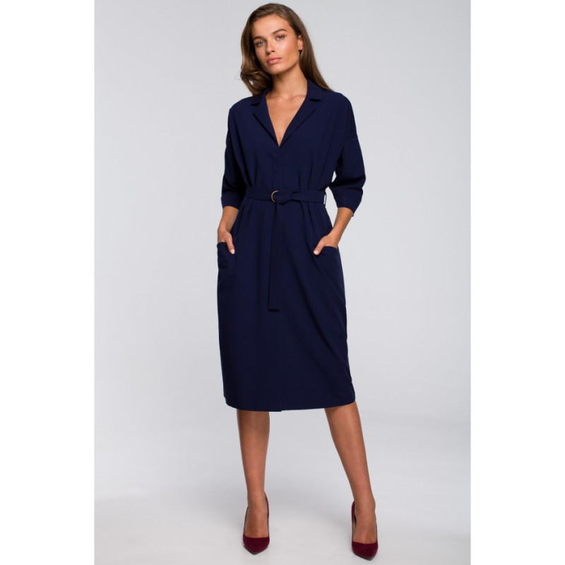 S230 Sukienka z dużymi kieszeniami - granatowa