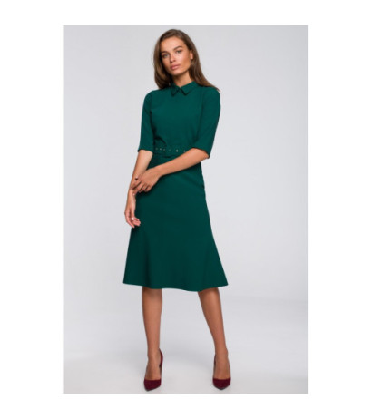 S231 Sukienka z kołnierzykiem i zamkiem z przodu - zielona