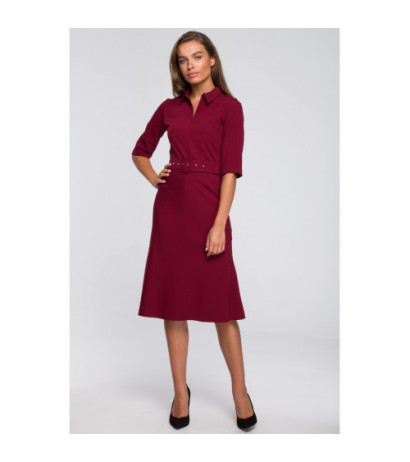 S231 Sukienka z kołnierzykiem i zamkiem z przodu - bordowa