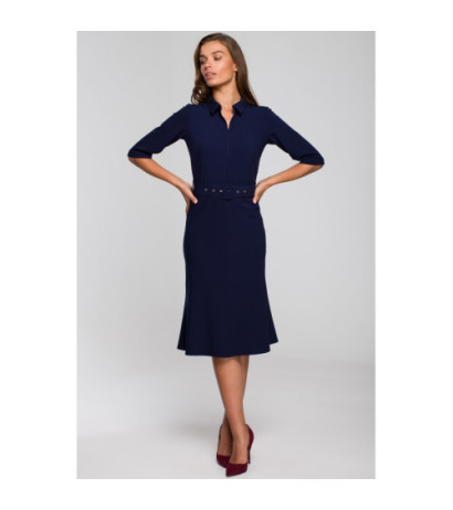 S231 Sukienka z kołnierzykiem i zamkiem z przodu - granatowa