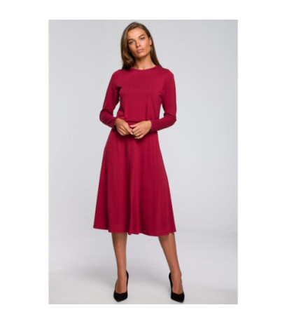 S234 Sukienka z rozkloszowanym dołem - wiśniowa