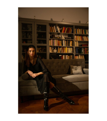 S236 Sukienka szyfonowa gładka - czarna