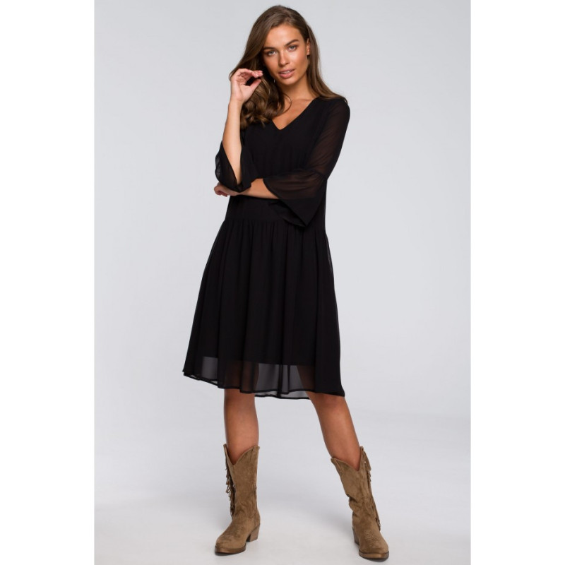 S236 Sukienka szyfonowa gładka - czarna