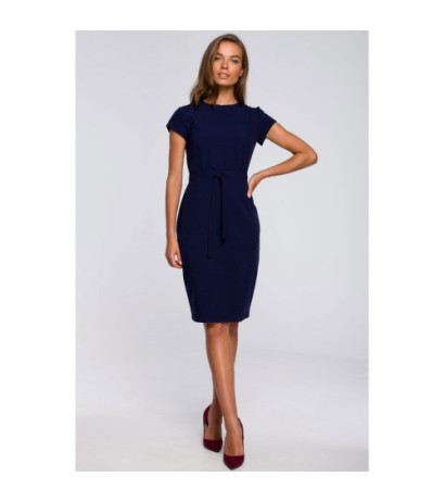 S239 Sukienka ołówkowa z przeszyciami  - granatowa