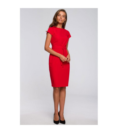 S239 Sukienka ołówkowa z przeszyciami  - czerwona