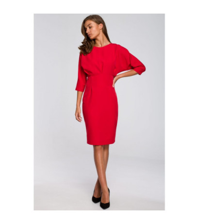 S242 Sukienka z zaszewkami i kimonowymi rękawami - czerwona