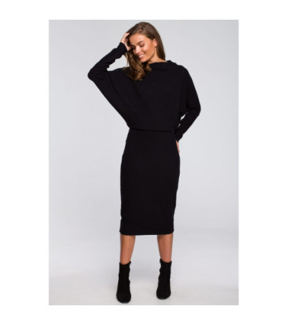 S245 Sukienka z drapowanym dekoltem - czarna
