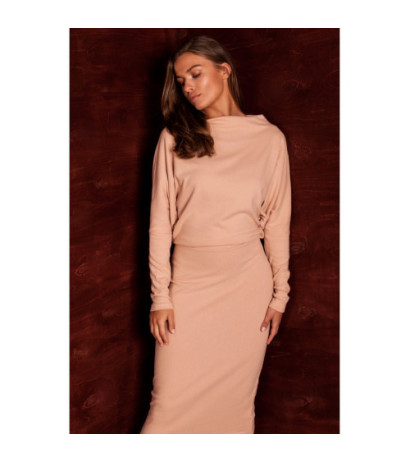 S245 Sukienka z drapowanym dekoltem - beżowa