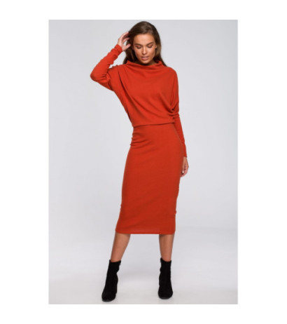 S245 Sukienka z drapowanym dekoltem - ruda