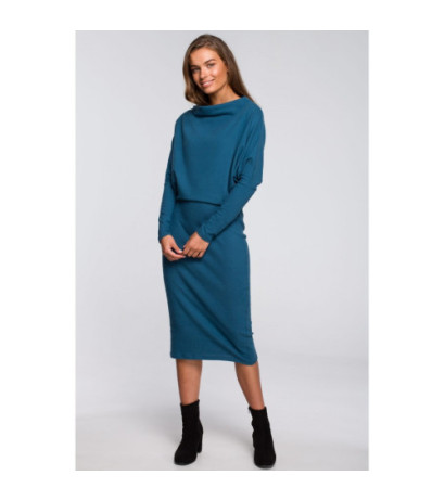 S245 Sukienka z drapowanym dekoltem - morska